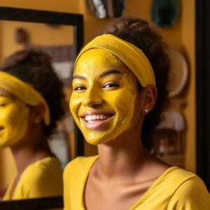 MASQUE VISAGE ÉCLAIRCISSANT AU CURCUMA & MIEL & CIDRE DE POMME (RAPIDE, EFFICACE, REPARATEUR)