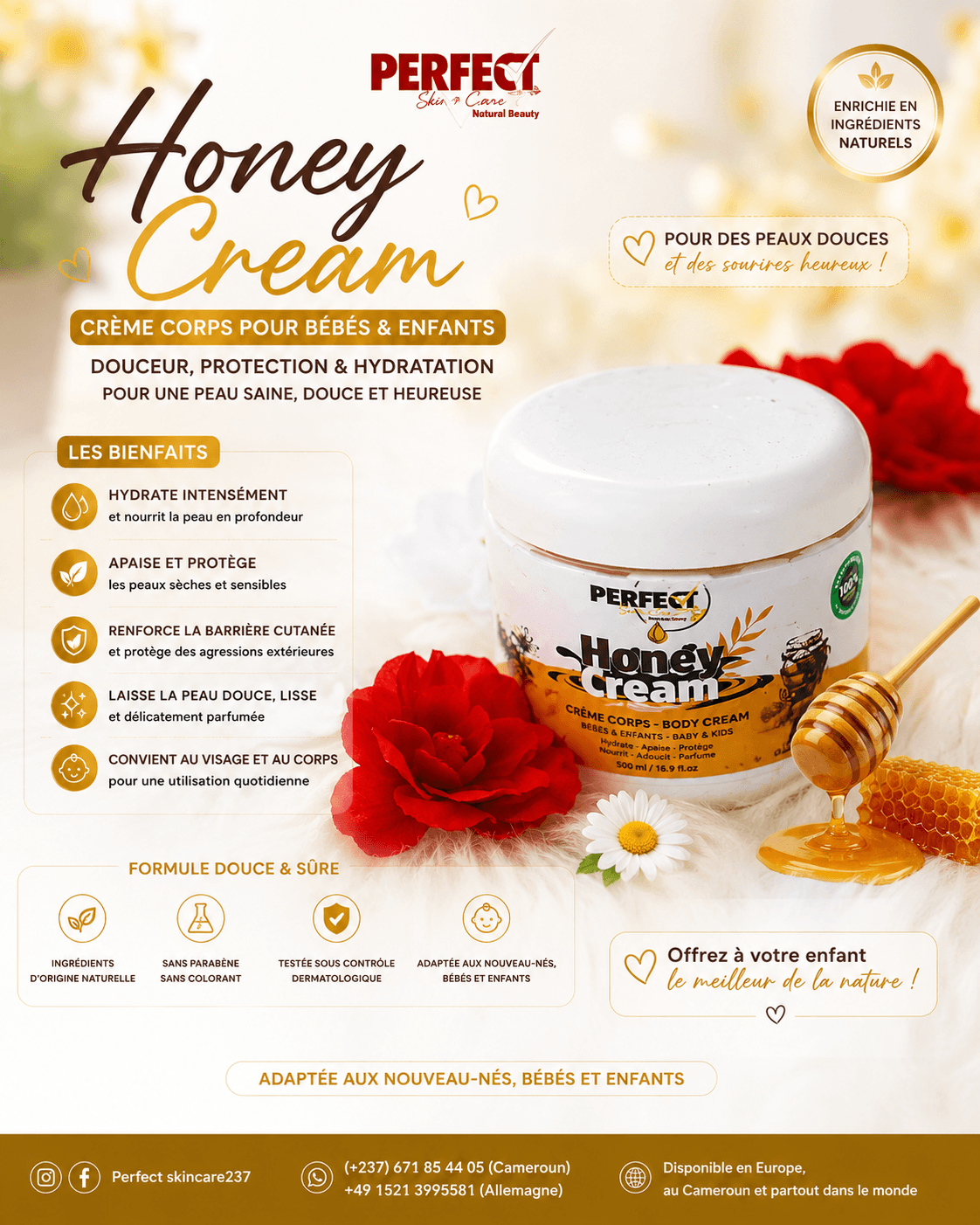 đŻ Honey Cream â CrĂšme Corps Nourrissante pour BĂ©bĂ©s & Enfants